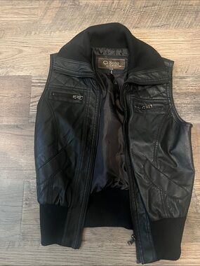 Ci Sono Black Faux Leather  Sleeveless Bomber Jacket Vest